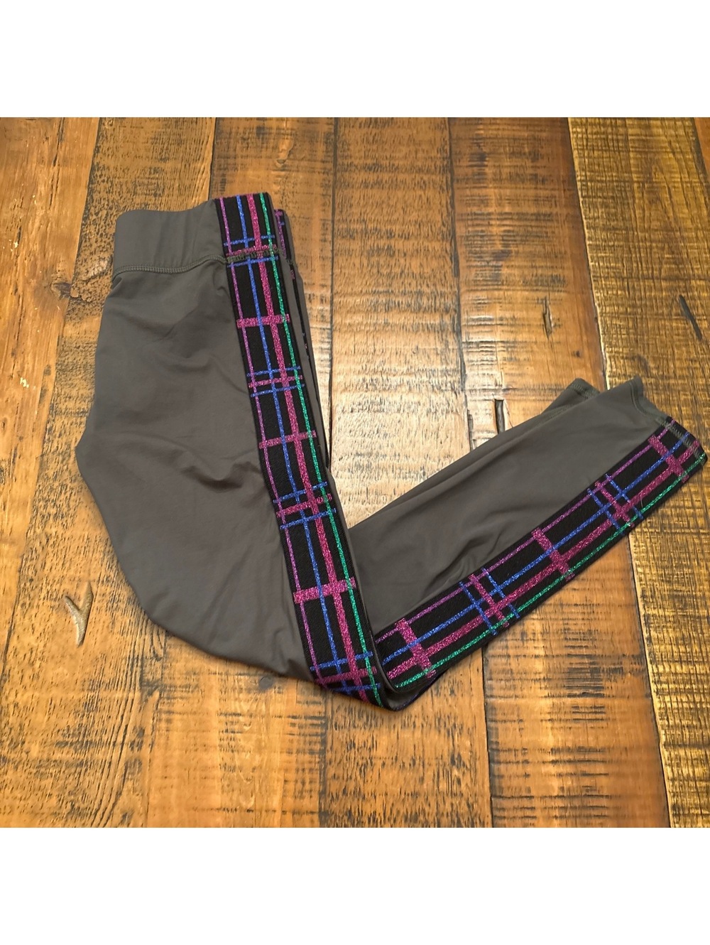 TEREZ olive green w/ rib racing stripe leggings- size small